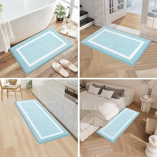 Pauwer 3 Piece Bath Mat Set, Non Slip Plush Mats, Absorbent Shaggy Rug Set with U-Shaped Contour Toilet Mat for Bedroom, Living Room