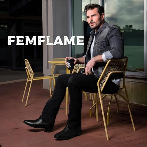 femflame Cowboy Boots for Men Square Toe Chelsea Boots Waterproof Classic Elastic Slip on Chukka Ankle Boots Casual…2