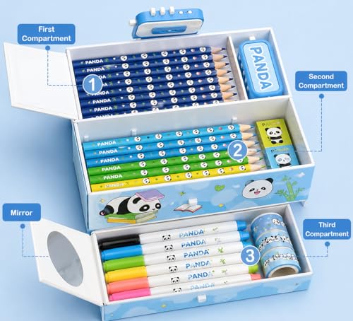 Image of Invite Panda Pencil Case Suitcase Style Password Lock Pencil Case, Multi-Layer Pencil Box for Kids, Boys, Girls, Stationary Organizer Box, Birthday Return Gift for Kids(Panda Theme)
