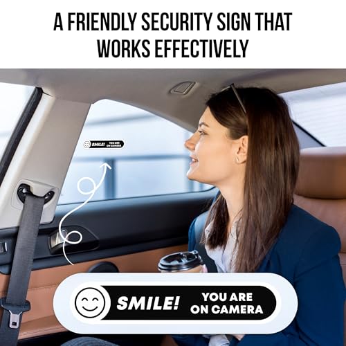 Image of | Smile You're On Camera Stickers (5 Pcs) - Strong Adhesive, Waterproof You are On Camera Signs! Size 5 inch x 1 inch. Anti Theft Car Stickers. Perfect for Business and Home Security Too