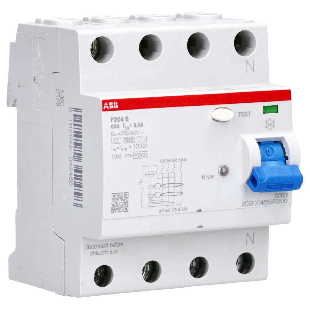 ABB F204B-63/0.3 Disjoncteur différentiel RCD type B 4P 63 A 300 mA 3kA 4TE 2CSF204568R3630