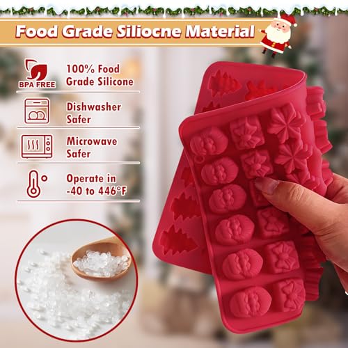 Image of HKNMTT Christmas Silicone Molds for Xmas Candy Chocolate Wax Decor, 84 Cavity 7 Shapes Gummy Mould, Including Santa Gift Box Snowflake Bell Glove Tree Gingerbread Food Grade Holiday Baking DIY Moulds