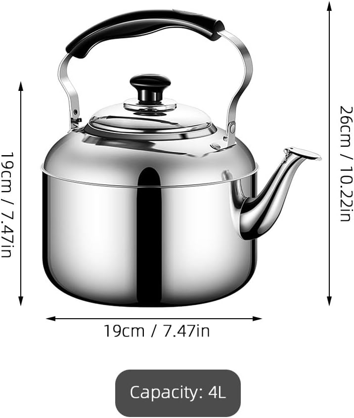 Luxshiny 3.60 Quart Stainless Steel Whistling Tea Kettle for Stovetop with Ergonomic Handle Compatible with Gas and Induction Cookers Safety Sound Alert Water Kettle