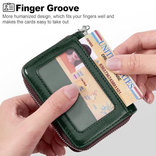 Image of Mayski Credit Card Holder, Zipper Credit Card Wallet for Women, Small Accordion Card Cases Holder, KeyChain Wallet, Business Card Holder, Dark Green