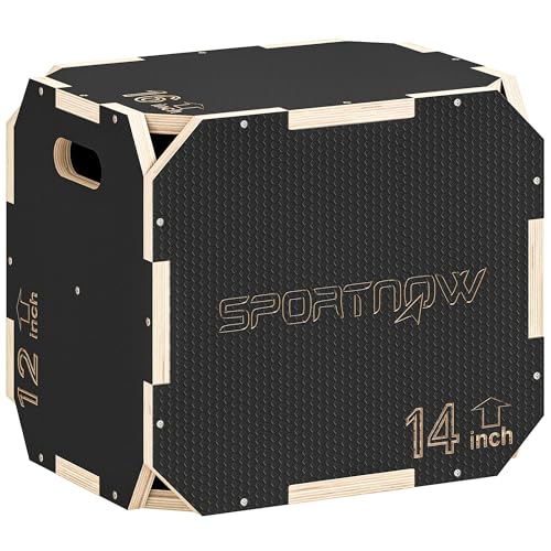 SPORTNOW Cajón Pliométrico de Madera 3 en 1, Plataforma de Caja Pliométrica con 3 Alturas...