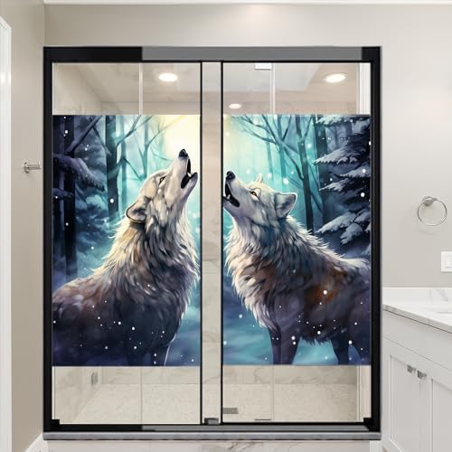 Película adhesiva de ventana privacidad lobos bosque 17.7x23.6 pulg x2 pcs miniatura 3