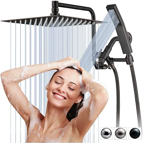 PDPBath All Metal Shower Head with Handheld Combo, High Pressure 10" Rainfall Shower Head with Upgrade Adjustable Extension Arm, 70" Extra Long Shower Hose, 3-Way Diverter-Oil Rubbed Bronze