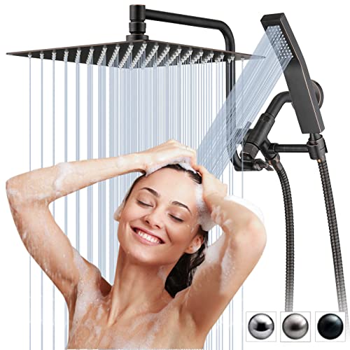 Pdpbath All Metal Shower Head With Handheld Combo, High Pressure 10" Rainfall Shower Head With Upgrade Adjustable Extension Arm, 70" Extra Long Shower Hose, 3-Way Diverter-Oil Rubbed Bronze #TOP1
