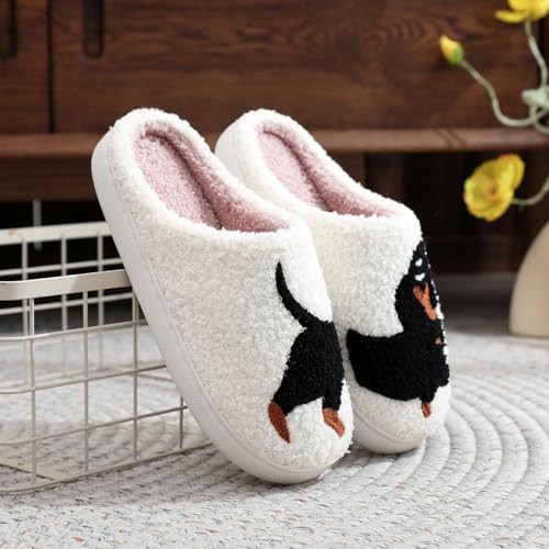 Women's Wen's Winter Dachshund Dog Slippers, Unisex Warm Fleece House Shoes for Couples Indoor2