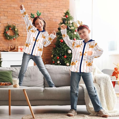 Crab Pattern on Stripes Toddler Fleece Jacket Girl Boys Hooded Fleece Jacket Coat Warm Outwear Zip-up 3-10T 5