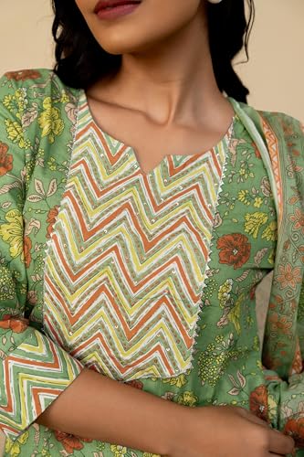 Image of MIRCHI FASHION Women's Straight Fit Pure Cotton Floral Printed Kurta Set with Dupatta and Pant