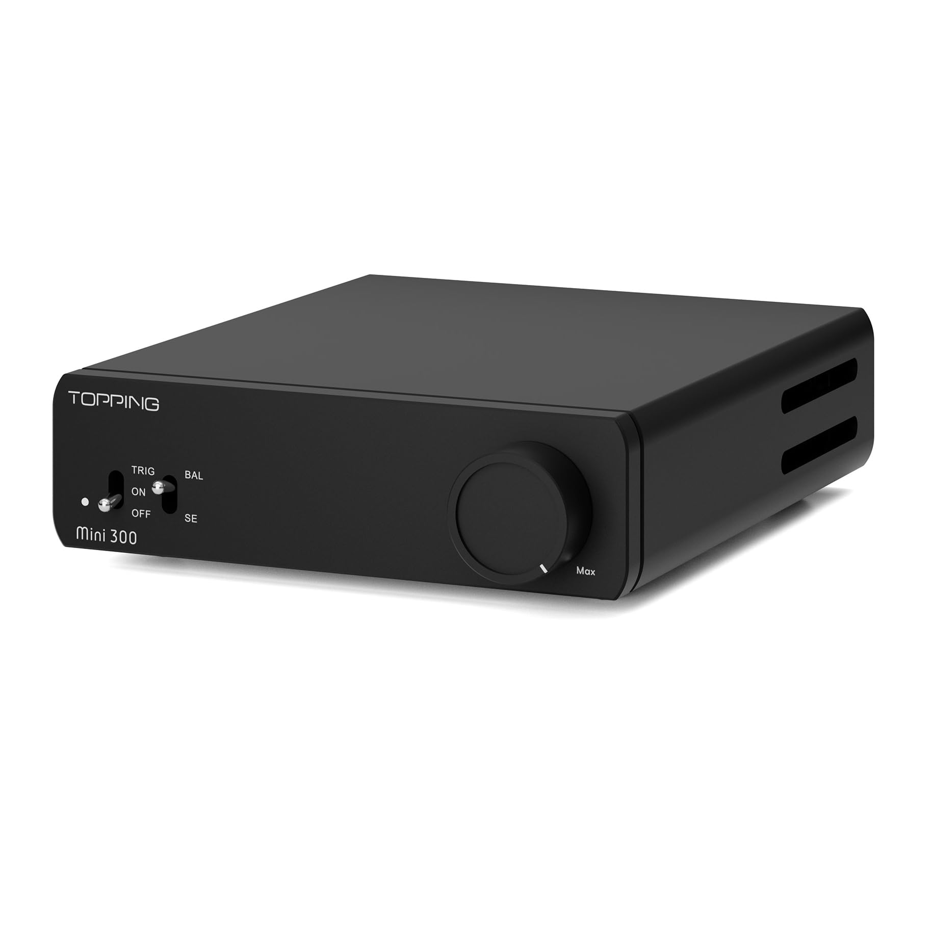 TOPPING Mini300 Compact Stereo Power Amplifier, Fully Balanced Class-D Design, 140W×2 @4Ω, Ultra-Low Distortion <0.0004% THD+N, 124dB SNR/DNR, Trig Auto Power Sync, Aluminum Chassis (Black)-image-1