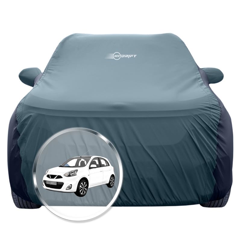 Image of NEODRIFT 'SuperTech' Car Cover for Nissan Micra (100% Water-Resistant, All Weather Protection, Tailored Fit, Multi-Layered & Breathable Fabric) (Colour: D.Green+Black)