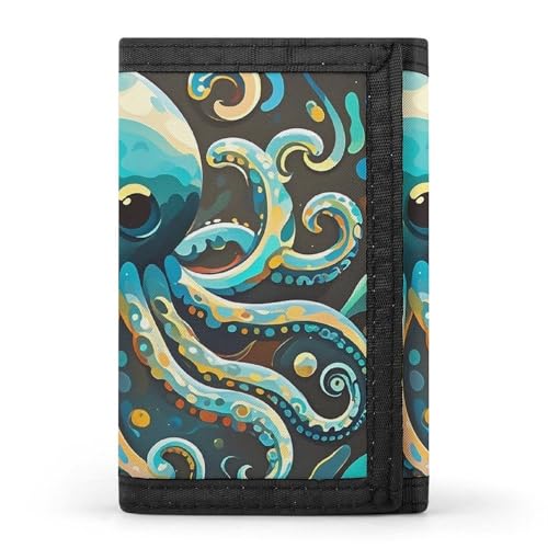 Abstract Octopus Slim Wallets for Men Money Clip Card Holder Wallet Men's Trifold Wallet And Coin Pocket