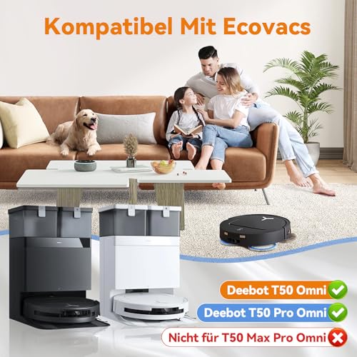 24 Stück Zubehör für Ecovacs Deebot T50 Pro Omni / T50 Omni / T50 Pro Omni Gen2 Saugroboter, 1 Hauptbürste 6 Staubbeutel 6 Wischpads 4 Filter 6 Seitenbürsten 1 Reinigungsbürste