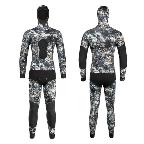 WYYHAA 5Mm Neoprene Spearfishing Wetsuits for Men, Open Cell Camouflage Diving Suit Split with Hooded, Loading Chest Pad for Freediving Snorkeling Scuba,3XL