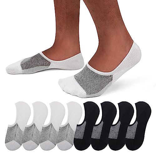 SIXDAYSOX Mens No Show Socks With Non Slip Grips 8 Pairs Cotton Low Cut Socks for Loafer Sneakers Boat Shoes Size 5-11
