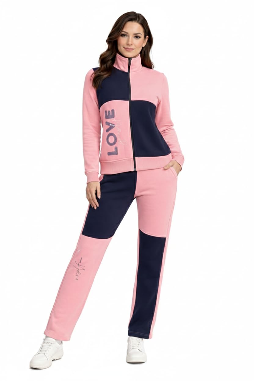 Women’s Winter Color Block Regular Fit Gym Tracksuit Zip-Up Jacket and Jogger Pants Set-image-32