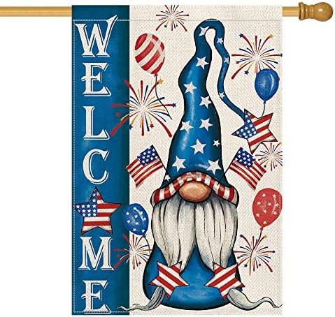 AVOIN colorlife 4th of July American flag House Flag Double Sided Outside, Welcome Gnome Patriotic Independence Day Yard Outdoor Decoration 28 x 40 Inch