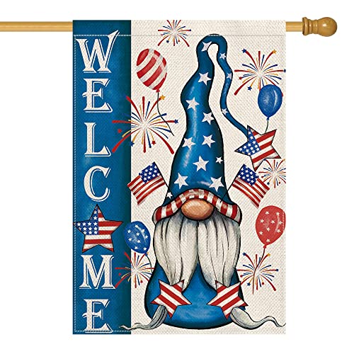 Avoin Colorlife 4Th Of July American Flag House Flag Double Sided Outside, Welcome Gnome Patriotic Independence Day Yard Outdoor Decoration 28 X 40 Inch #TOP6