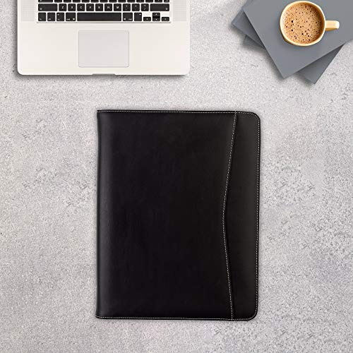 Image of Samsill Zippered Portfolio Organizer, Vegan Leather Business Portfolio Notebook, Work Organizer. Notepad, Tablet iPad (Upto 10.1 inch) Phone & Business Cards Holder, Professional Padfolio for Women & Men