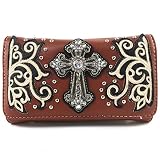 Justin West Western Floral Wing Embroidery Laser Cut Rhinestone Silver Cross Studded Shoulder Tote H