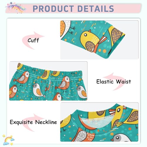 Pajama Sets Long Sleeve Birds on Teal Pattern Soft Comfy Sleepwear 2 Piece PJS 3-8T4