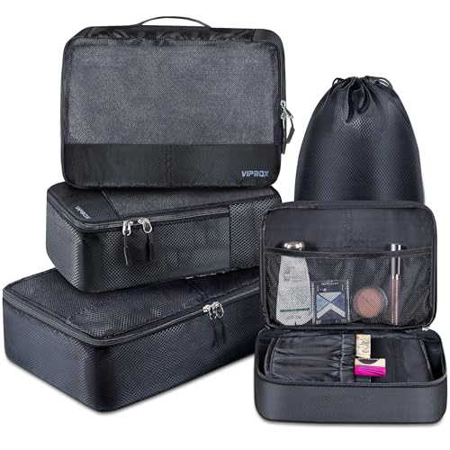 5 Set Packing Cubes Travel for Luggage Durable Suitcases Organizer Bags Lightweight Airplane Travel Vacation Essentials Accessories for Carry on (Black)