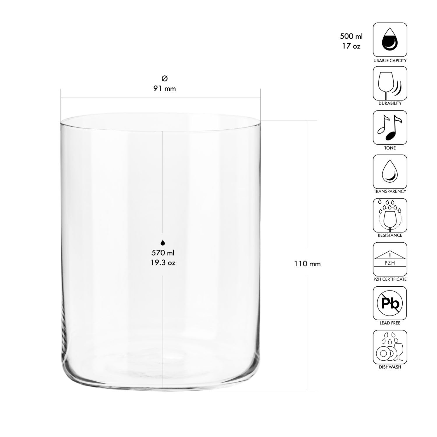 Krosno Verres à Cidre 500ml - MIXOLOGY - Lot de 6 Cristallin Sans Plomb