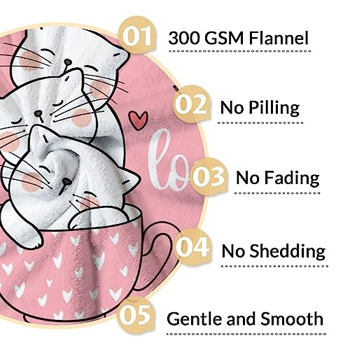 Cat Blanket Gifts - 60"x80" Cute Throw for Girls - Pink Soft Fuzzy Blankets for Bed, Couch & Living Room