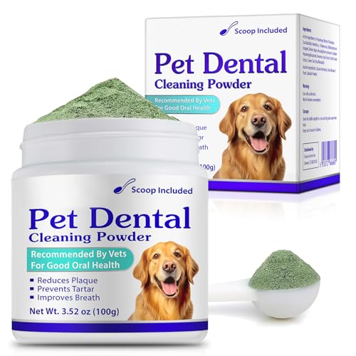 Dog Teeth Cleaning Powder - Dog Dental Powder - Dog Breath Freshener - Targets Tartar & Reduces Plaque & Bad Breath - Teeth Cleaning Made Easy Eliminate - Formulated for Small Medium Large Dogs