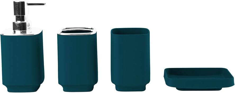 4 Pcs Bathroom Accessory Set with Soap Dispenser, Bathroom Cup, Soap Dish  Toothbrush and Toothpaste Holder Dark Green