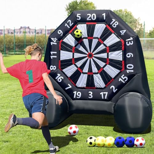Riesige aufblasbare Dartscheibe, 3 m, aufblasbares Fußball-Kick-Dart-Spiel mit 370-W-Gebläse, aufblasbares Fußball-Zielscheibe, Hofspiel, 8 klebrige Fußballspiele