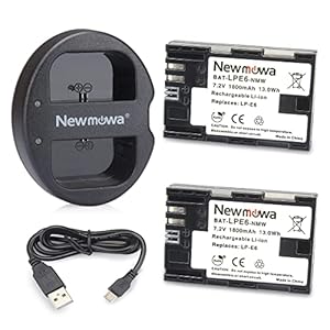Newmowa Ersatz Akku LP-E6 (2er Pack) und tragbar Micro USB Ladegerät Kit für LP-E6, LP-E6N und EOS 5D Mark II EOS 5D Mark III EOS 5D Mark IV EOS 5DS EOS 5DS R EOS 6D EOS 7D EOS 7D Mark II EOS 60D