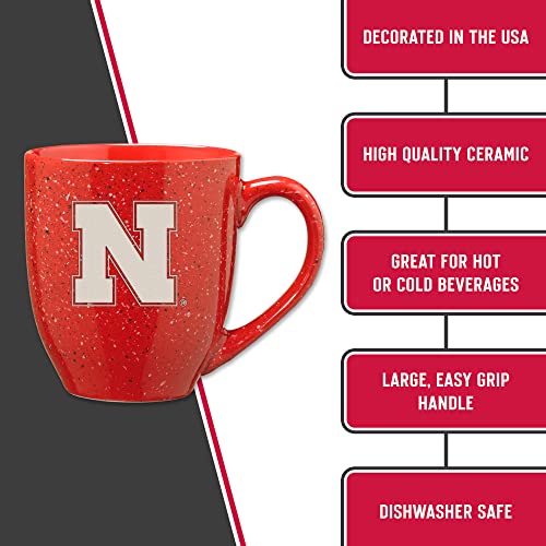 Image of Rico Industries NCAA Nebraska Cornhuskers Red Personalized 16 oz Team Color Laser Engraved Speckled Ceramic Coffee Mug