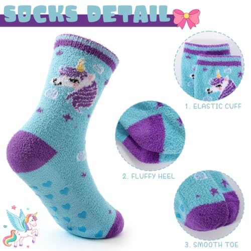 Clothclose Unicorn Fuzzy Socks for Girls, Non Slip Slipper Socks with Grips - image 3