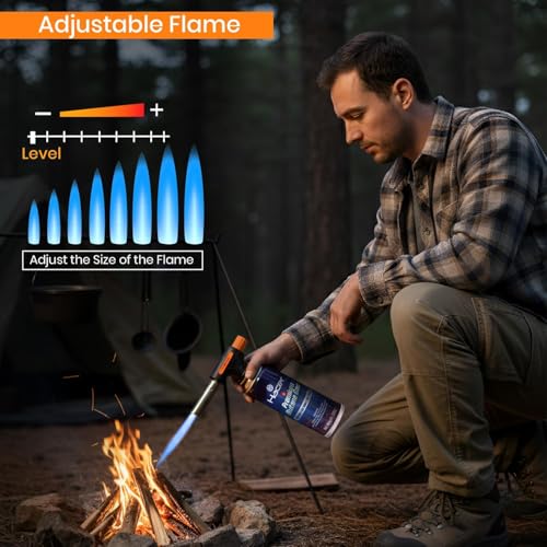 Image of HACER Automatic Camping Blowtorch with 2 Butane Gas Canister Welding Fire Gun Multi-Functional Handheld Soldering Torch Adjustable Flame Kitchen Lighter for Outdoor Use Cooking & Welding