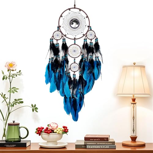 Large Dream Catchers, Boho Handmade Woven Blue and Black Dream Catcher Wall Hanging Ornament for Bedroom Living Room Adults Wedding Party Decor, Festival Blessing Gift (Blue & Black) - Image 3