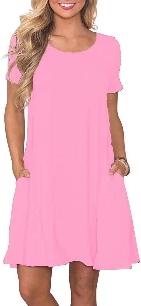 WNEEDUWomen's Summer Casual T Shirt Dresses Short Sleeve Swing Dress with Pockets