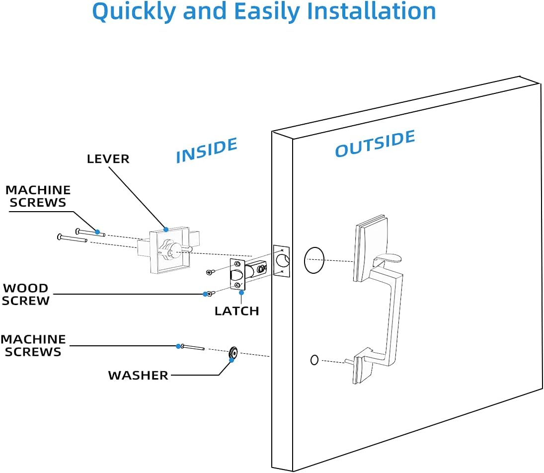 Front Door Handle, Exterior/Interior Entry Lower Half Handleset Single Cylinder Lever, Century Trim for Left and Right Door Matte Black
