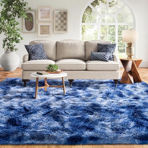 5x7 ft Fuzzy Rug for Living Room Soft Fluffy Blue White Bedroom Area Rugs Non-Slip Shaggy Carpet for Nursery Kids PlayRoom Dorm Office Indoor Modern Plush Carpets