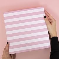 Vista 2 de Craftelier - Álbum de cartón forrado con patrón de rayas (6" x 8") 2 sistemas de anillas en D de metal blanco Tapa dura resistente Tamaño 8.9