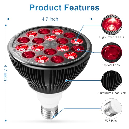 Image of wolezek Red Light Therapy Bulb, 660nm Red and 850nm Near Infrared LED | 18 LEDs with 60 Beam Angle, Standard E26 Base, Aluminum Housing, for Face & Body Care at Home