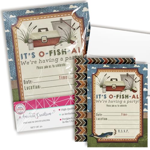 Fishing Themed Birthday Party Celebration Invitations for Boys, 20 5