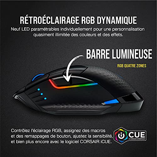 Corsair Dark Core RGB Pro, Souris de Jeu sans Fil – Noir