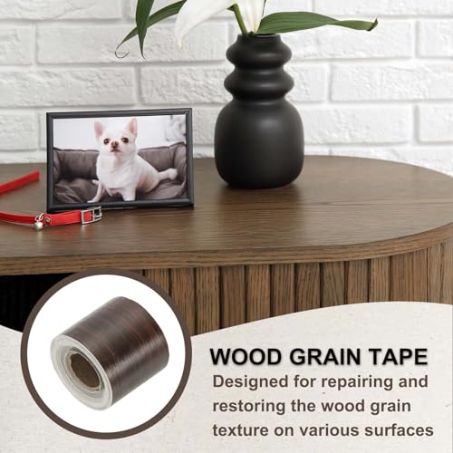 Image of PATIKIL Wood Grain Tape 2 inch x 32 ft, Self-Adhesive Wood Texture Repair Tape Realistic Wooden Effect Patch for Furniture Cabinets Floor Walls, Black Walnut