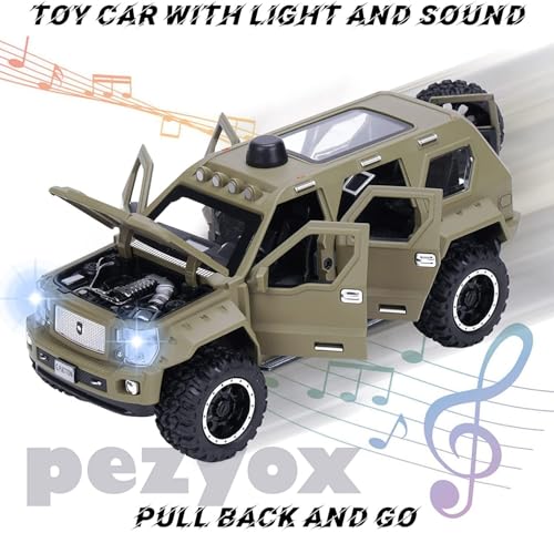 Image of 1 /24 Big G Patton Toy Car Metal Pull Back Diecast Car with Openable Door and Sound Light, Gifts Toys for Kids (Army Green)