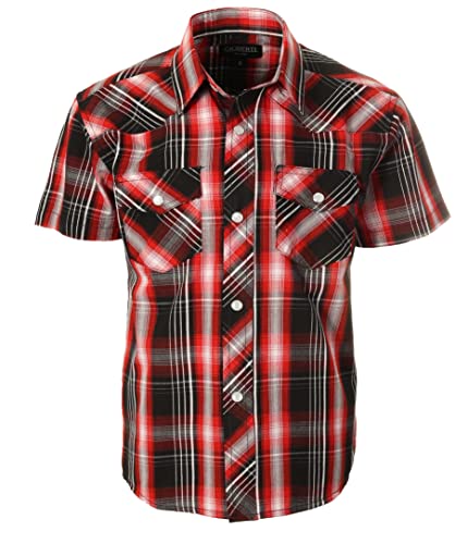 Image of Gioberti Boys Casual Western Plaid Pearl Snap-on Buttons Short Sleeve Shirt