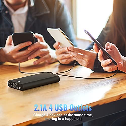 Bonai Portable Charger 20000Mah Iphone Charger Aluminum External Battery Pack Power Bank 4 Usb Outputs(2.1A), High-Speed Charging Compatible With Iphone 13 12 11 X Ipad Tablet Samsung - Black #TOP5