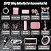 JINGSEN 25 Pcs Butterfly Bling Women's Car Accessories Set,Universal 15 Inch Steering Wheel Cover,Bling Butterfly License Plate Frame and Car Coasters(Pink)